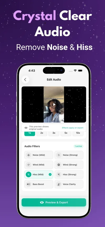 Loudify audio filters - remove noise and hiss from video